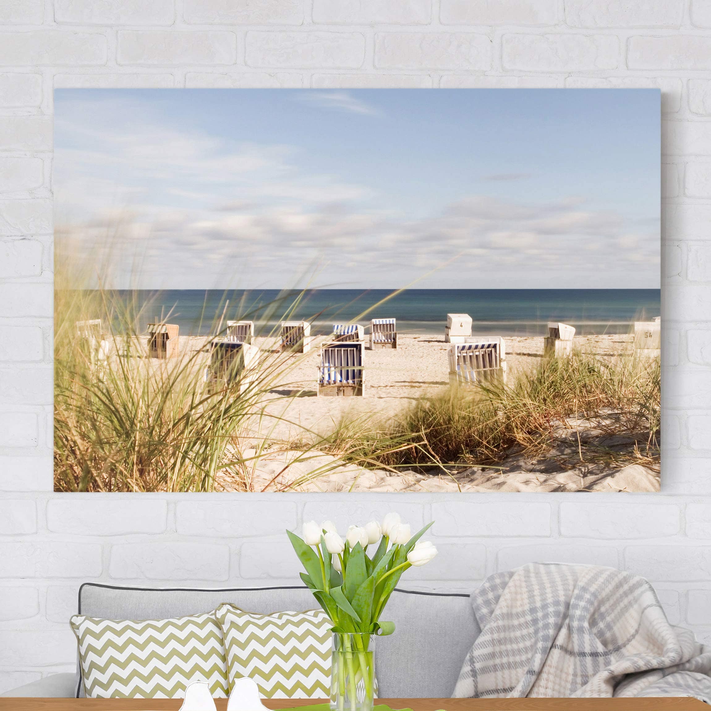 Lienzo cuadro en lienzo bastidor impresion en lienzo beige paisaje playa mar marítimo 253 cocina dormitorio salón pasillo 60 x 40 cm