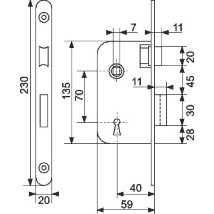 Serrure à larder blanche droite à fouillot - Condamnation - Axe à 40 mm - Eco + - Thirard - 2