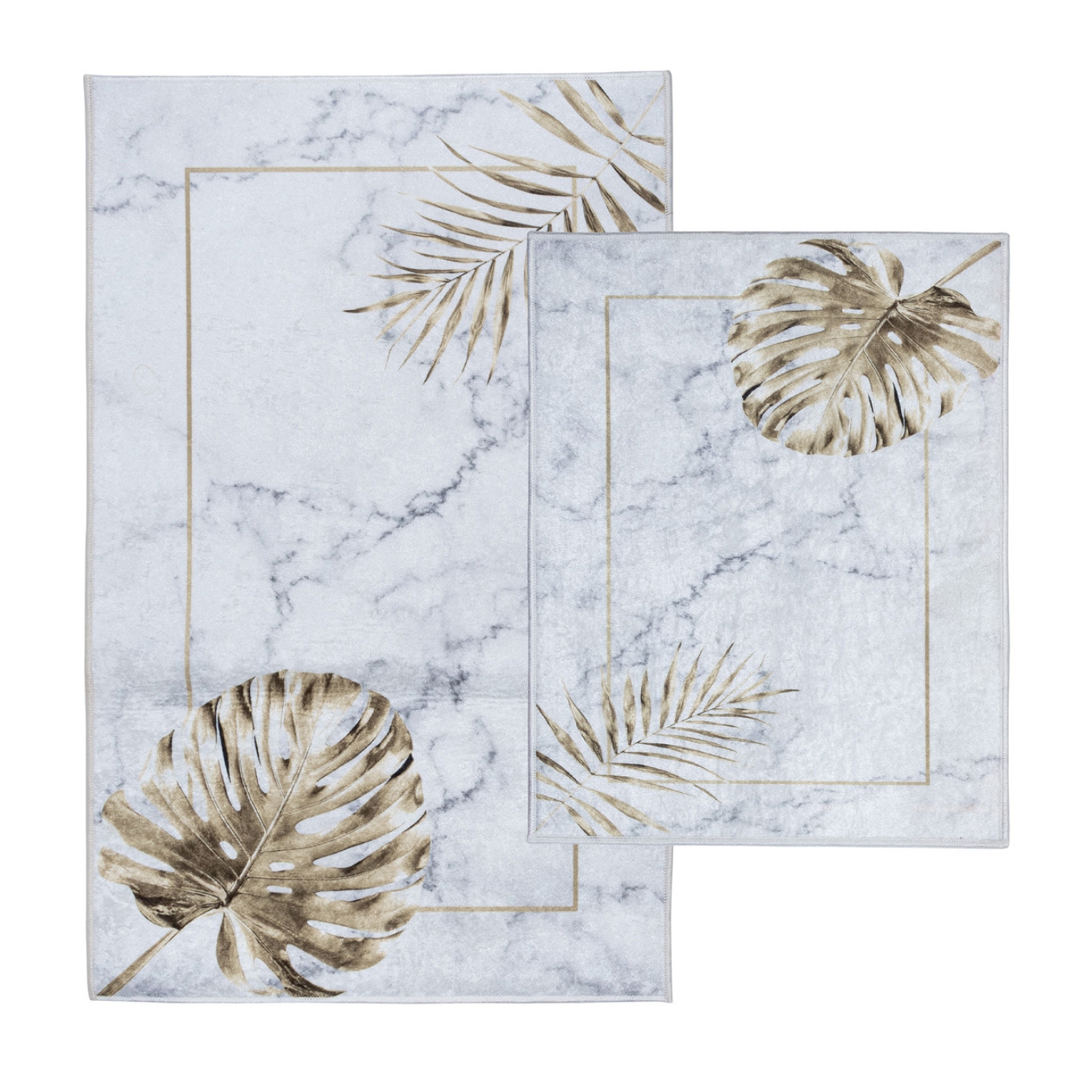 Dywaniki łazienkowe zestaw 2 częściowy Kilian Glamour 50x40 cm + 50x80 cm rośliny szary