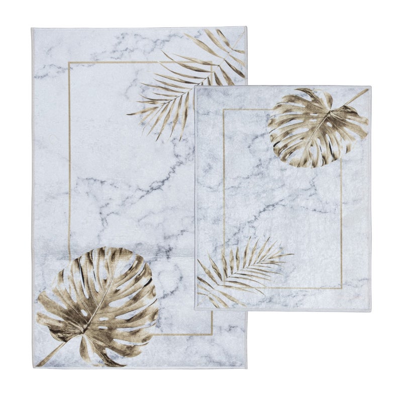 Dywaniki łazienkowe zestaw 2 częściowy Kilian Glamour 50x40 cm + 50x80 cm rośliny szary