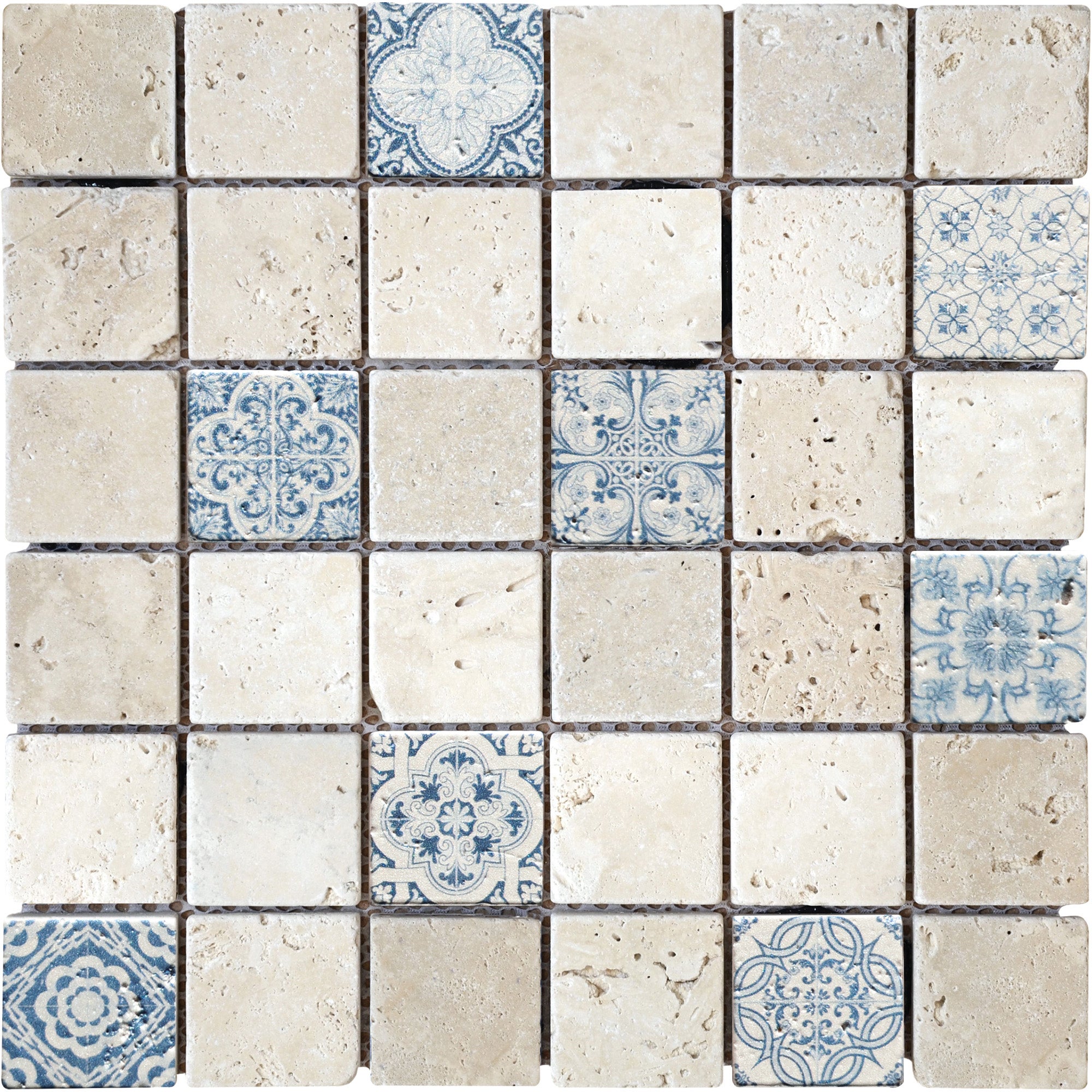 MOSAIQUE RENAISSANCE TRAVERTIN IVOIRE BLUE 1 PLAQUE 30 5 X 30 5 CM CASA 