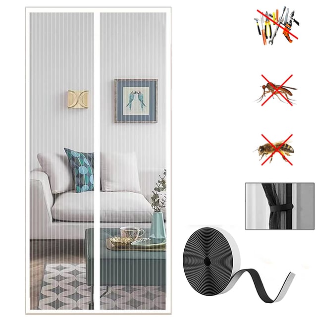Zanzariera magnetica, tenda anti-insetti con magneti e nastro magico vivavoce, bianco, 90 x 210 cm