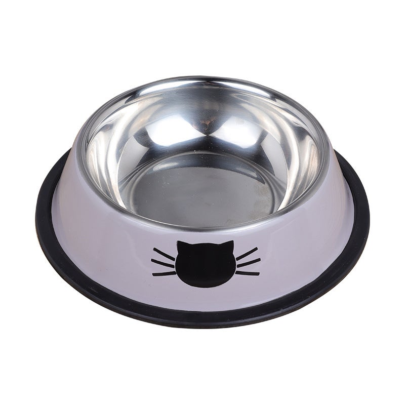 Szara metalowa miska dla kota 15,5*15,5*4,5 cm 1 szt., pasek ze stali nierdzewnej z antypoślizgową gumową podstawą w kształcie głowy kota