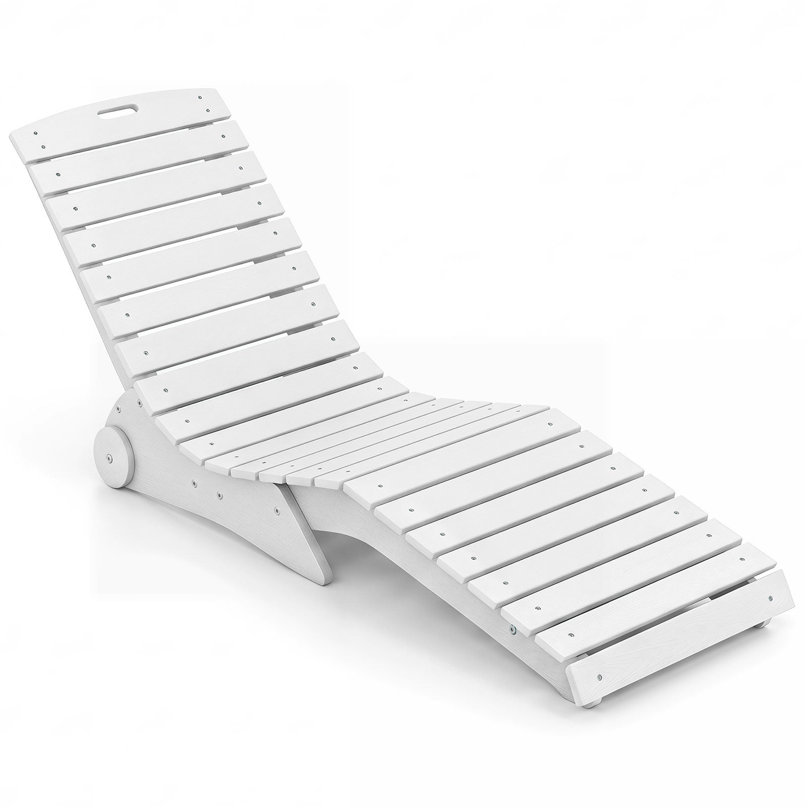 Șezlong, șezlong de grădină ergonomic în formă de S, șezlong de plajă cu roți integrate, sarcină maximă 205 kg, 163 x 55 x 64 cm, alb