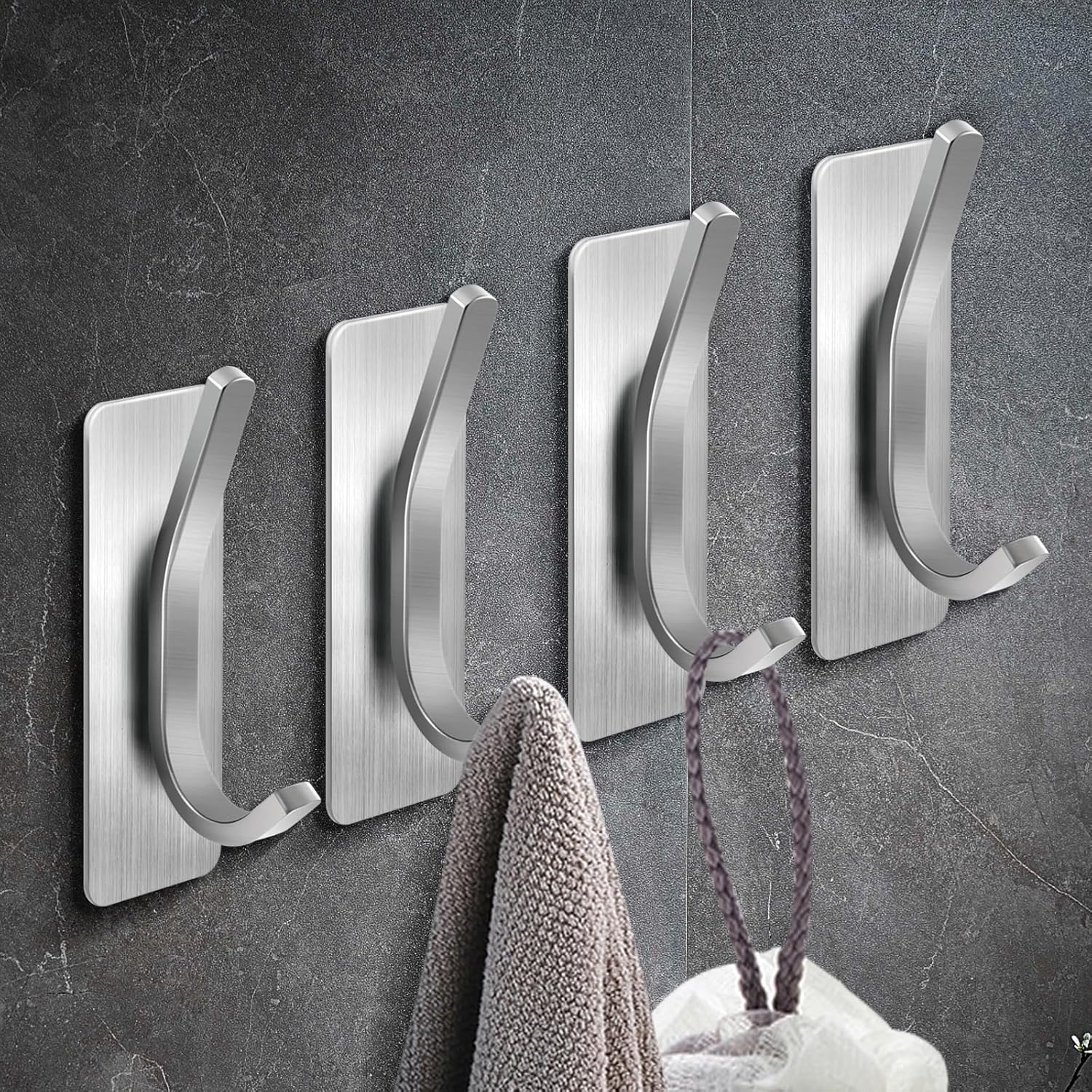 Relaxdays Ganci Adesivi Doppi Da Parete | Set 4 Portasciugamani Per Bagno E Cucina, Autoadesivi, Argento, Max 3 Kg