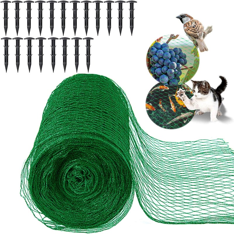 Siatka ogrodowa, zestaw przeciw ptakom ze słupkami z tworzywa sztucznego, siatka ochronna (zielona, 4 x 12 m)