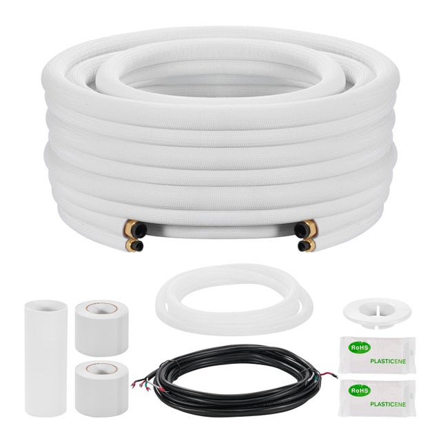 Kit Liaison Frigorifique Tuyau VEVOR en Cuivre Mini-split 6,4 mm 9,5 mm Diamètre Extérieur, 15,2 m Longueur, Bobine Isolée en PE Blanc Épais 9,5 mm