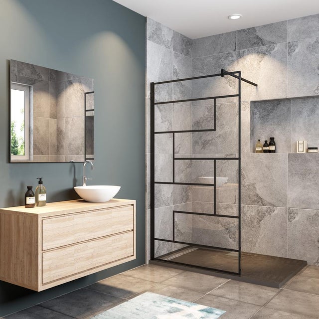 Océan Paroi De Douche Noire 120x200cm Sérigraphie Noire En Verre Anticalcaire