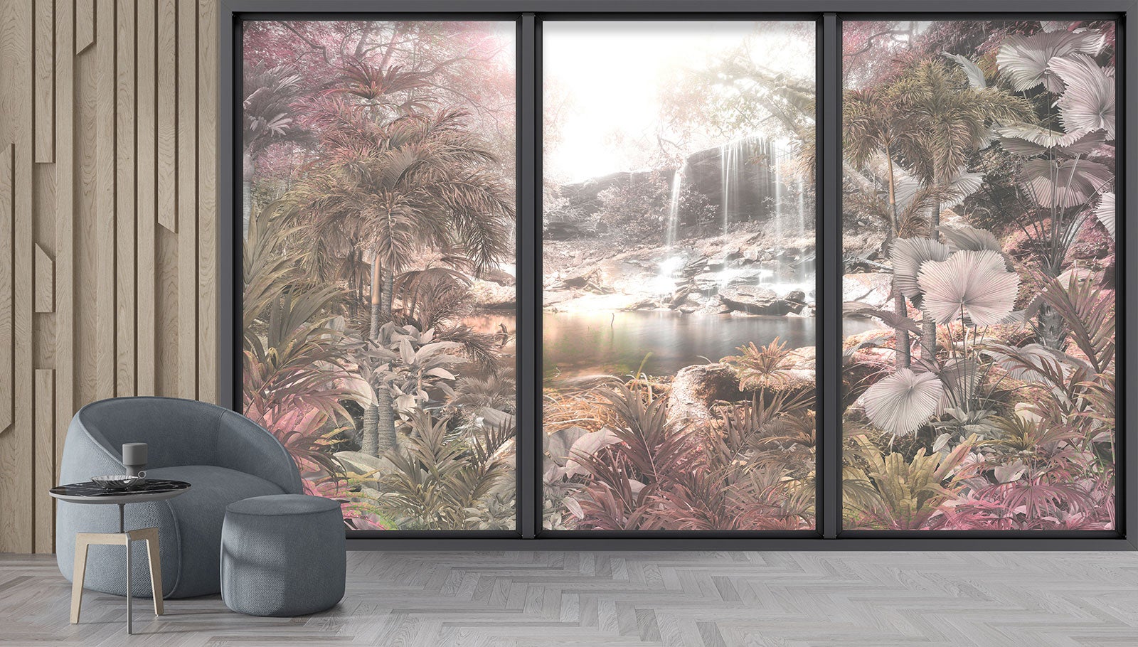 Papier peint panoramique Trompe l'oeil baie vitrée - Jungle - Largeur 325 cm x Hauteur 195 cm - 4