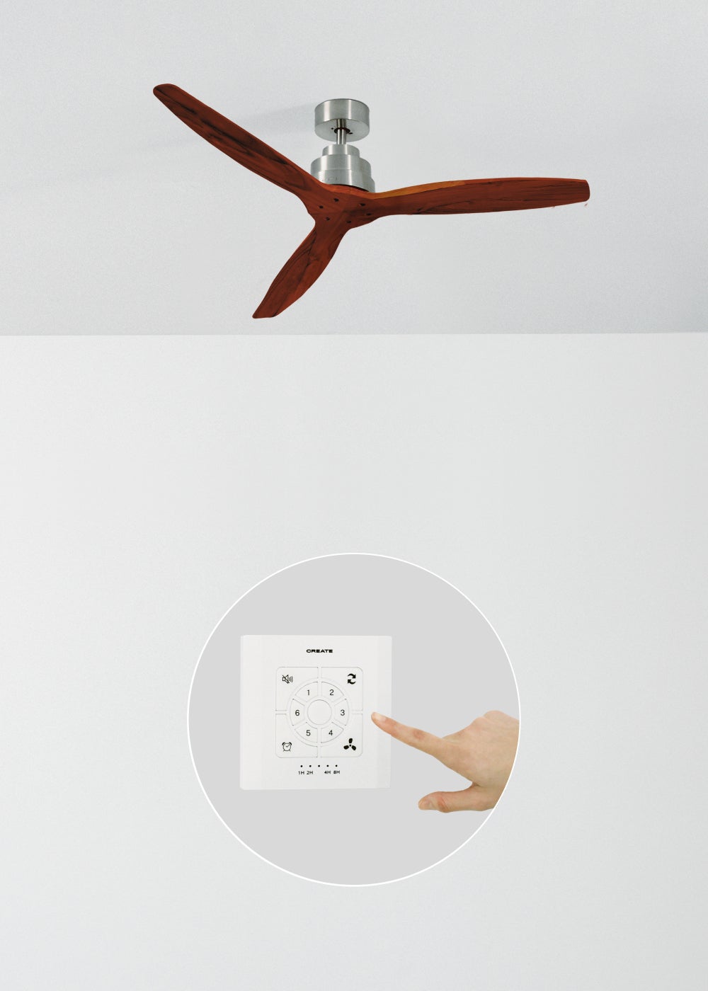 CREATE - WIND STYLANCE M - Ventilateur de plafond 40W silencieux 100% bois Ø 132 cm sans eclaraige avec contrôleur mural - 2
