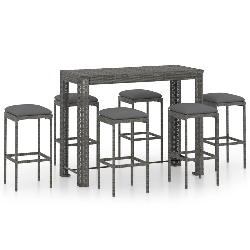 Maison Exclusive - Set da Bar da Giardino 7 pz con Cuscini in Polyrattan Grigio - 2