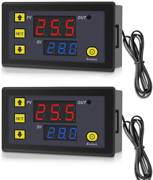 GERUI Pachet de 2 regulatoare digitale de temperatură W3230 20 A DC 12 V - Termostat digital - 50-120 °C - Cu sondă NTC 10 K. 2buc