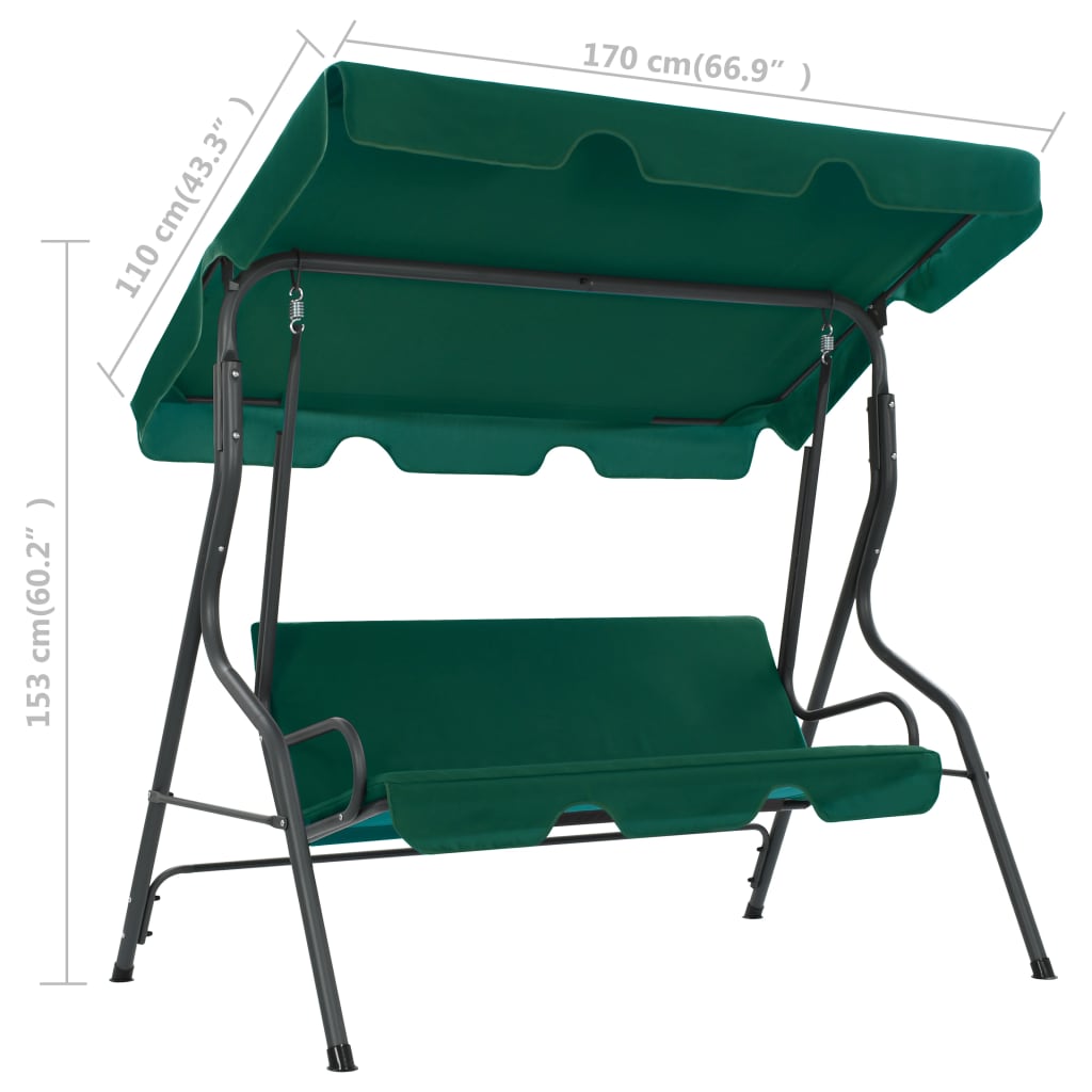 vidaXL Baloiço de jardim 170x110x153 cm tecido verde - 7