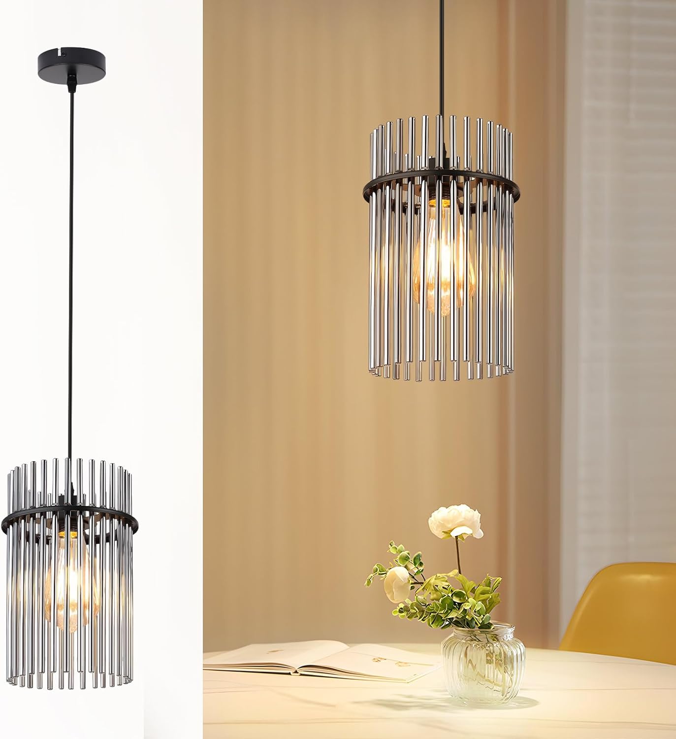 Lampa wisząca Nettlife Black, szklana lampa wisząca z gniazdem E27, 1-płomienna, Ø 16 cm, do stołu jadalnego lub kuchni (bez żarówki).