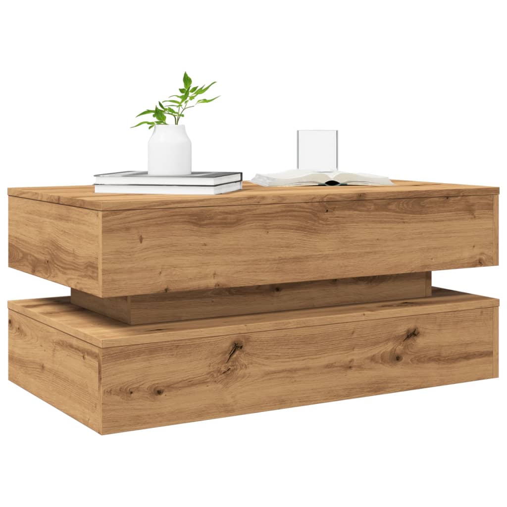 Maison Exclusive - Table basse avec lumières LED chêne artisanal 90x50x40 cm - 6