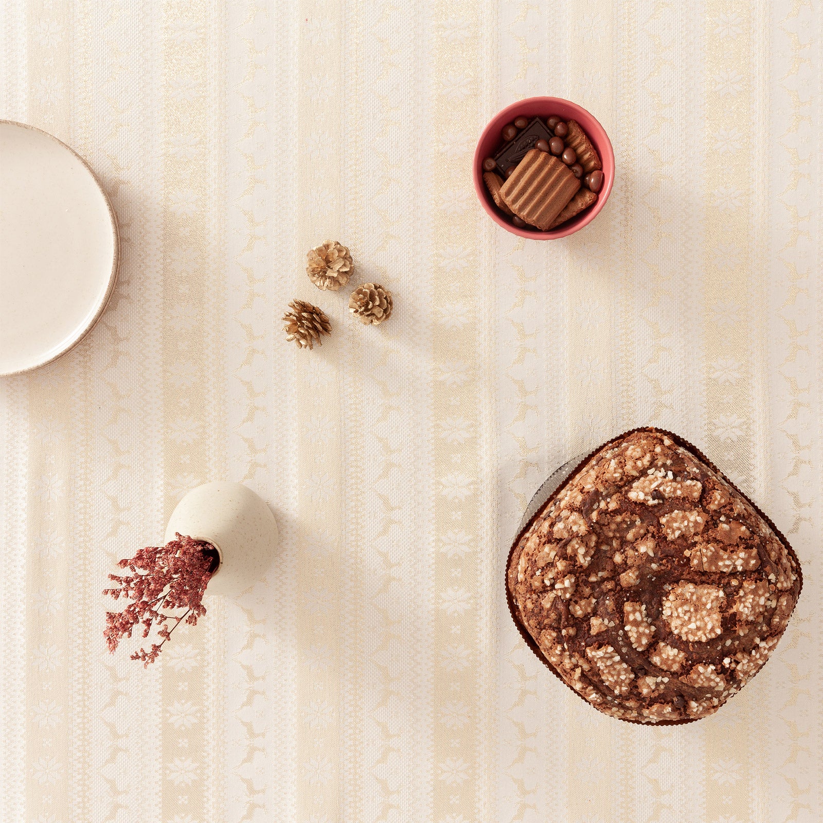 Tovaglia di Natale rettangolare in cotone jacquard ecru 140x240 cm - Ribbon - 3