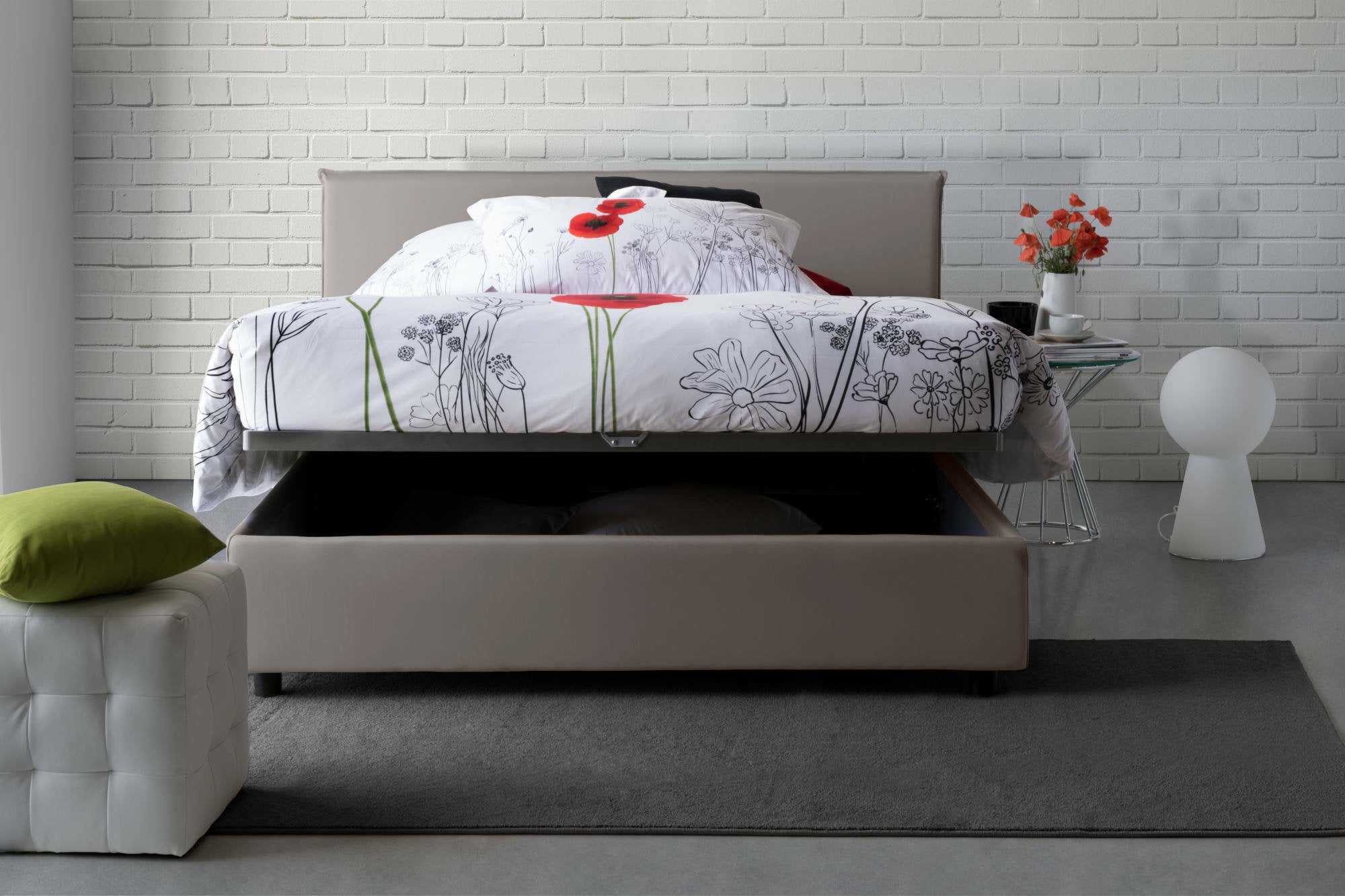 Lit Double Made in Italy, Déhoussable avec Rangement, Dimensions Matelas 160x200 cm, Gris - Arcan - 5