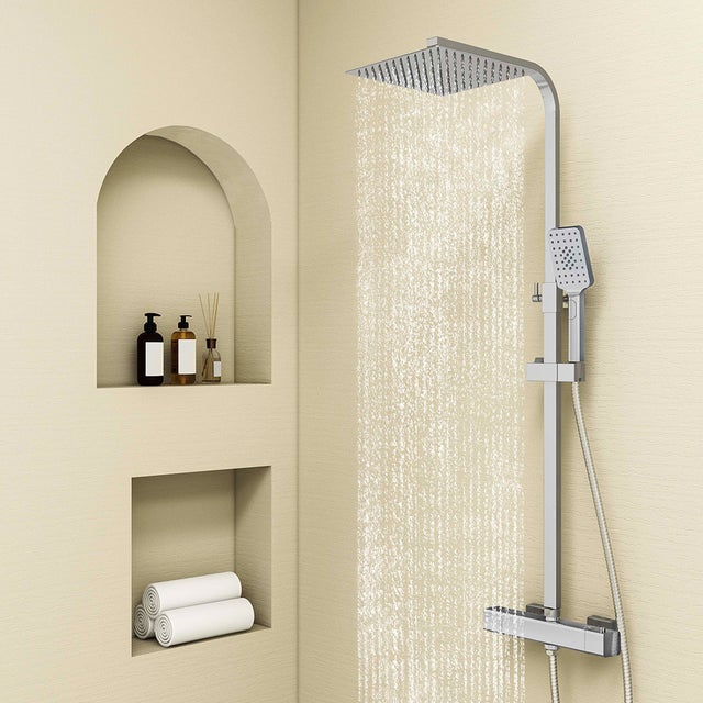 Colonna doccia con rubinetteria rettangolare 290x45mm, walkin doccia soffione a pioggia 25x25cm cromato