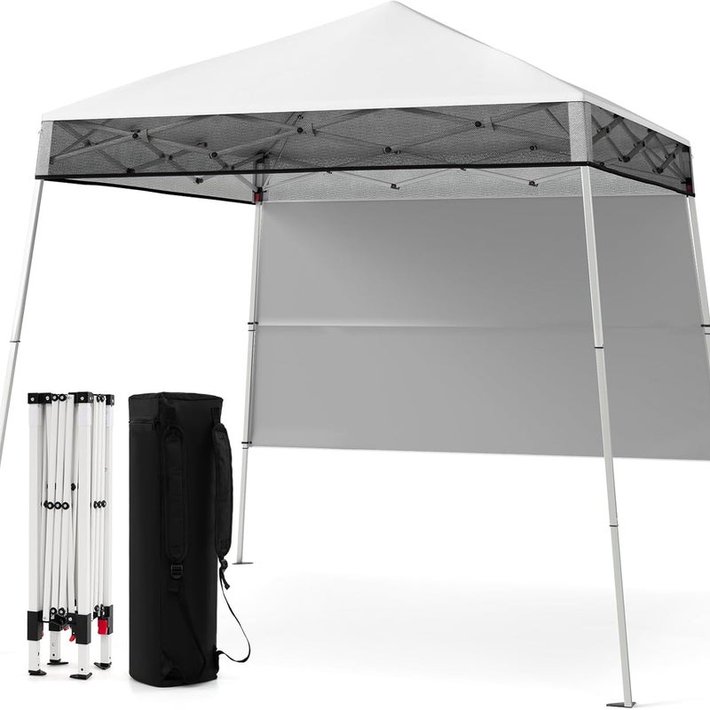 Składana Altana Ogrodowa 234 x 234 cm, Daszek z Boczną Ścianką, o Regulowanej Wysokości 211/221 cm, Torba Transportowa, 4 Kołki (234 cm | Biały)