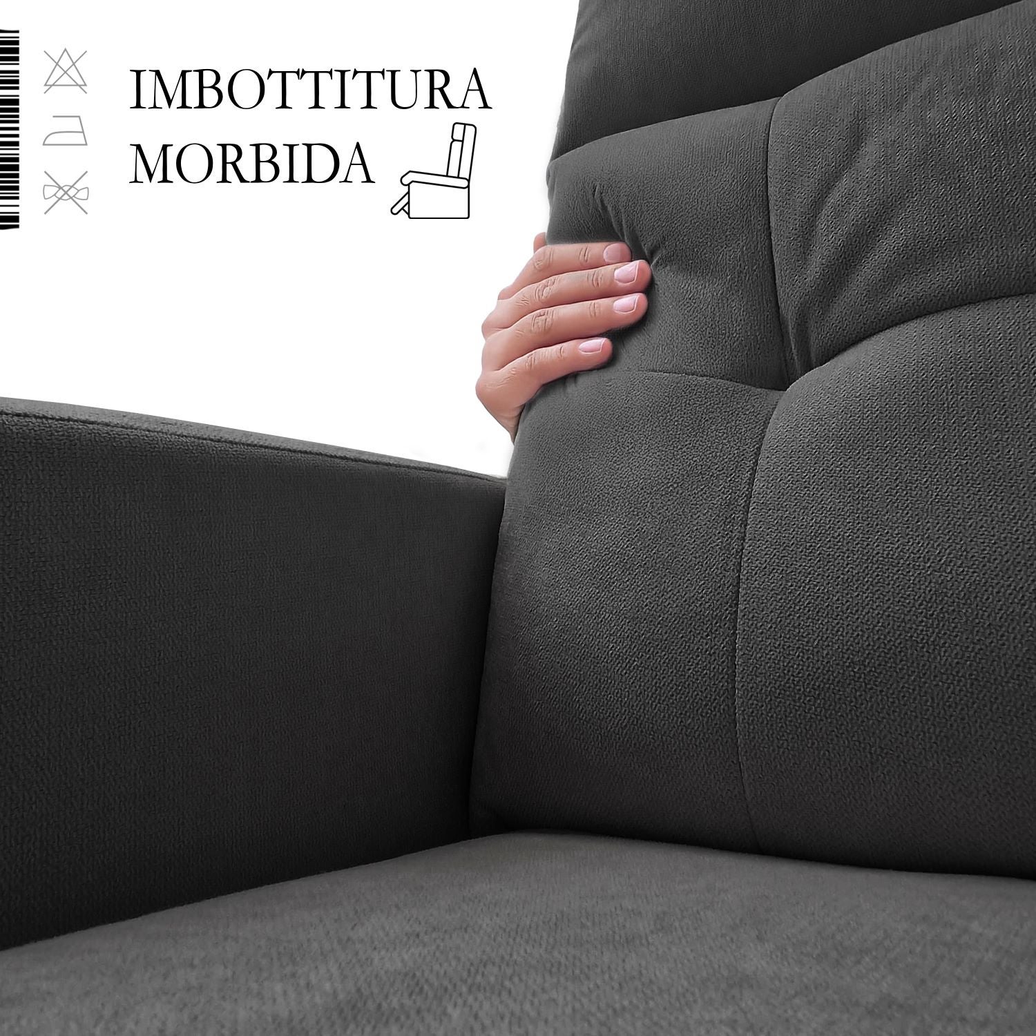 Poltrona Divanetto Relax sofa' Reclinabile con poggiapiedi in tessuto 150° con schienale Facile risalita Alzapersona per Anziani o Multiuso GRI SCURO - 6