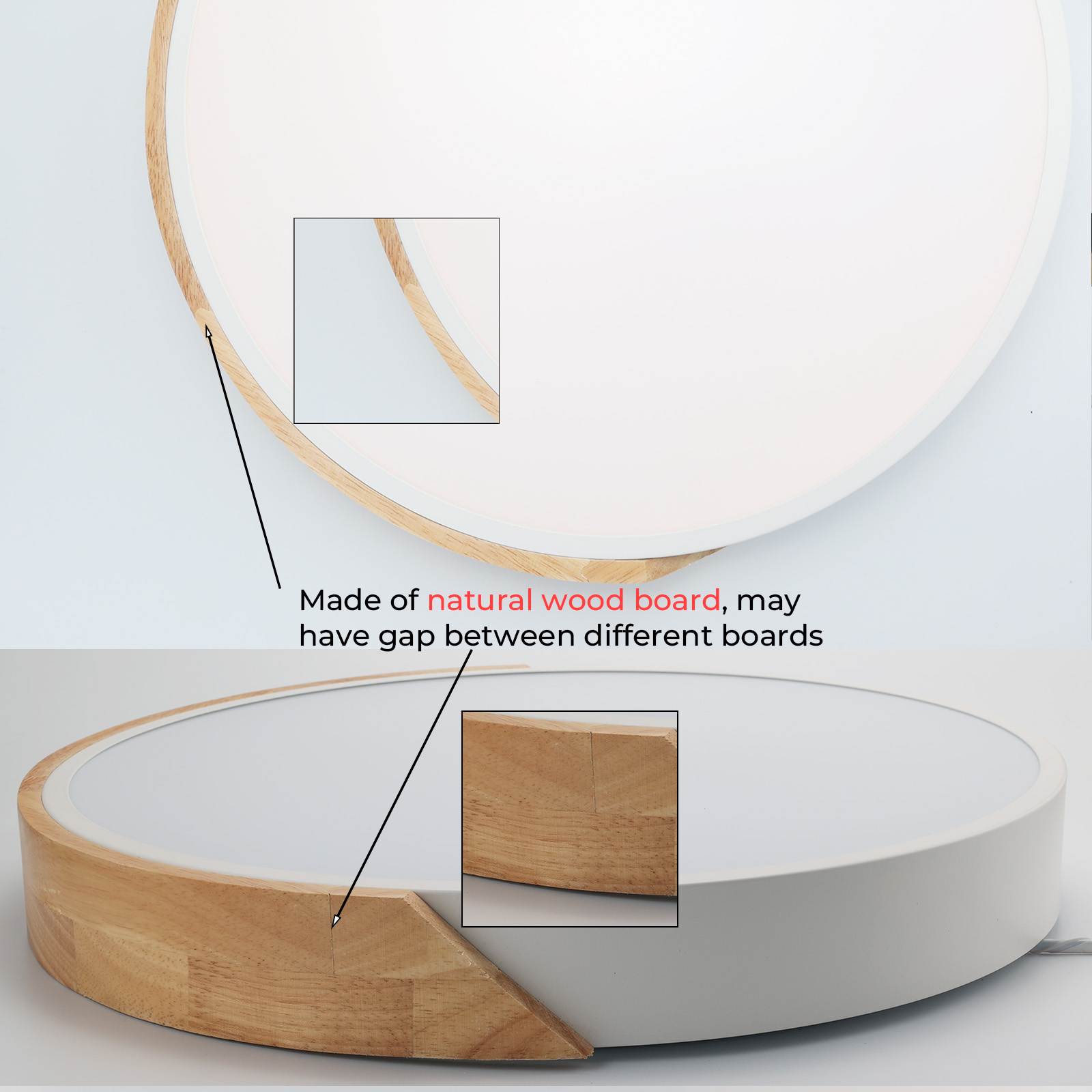 Plafón LED Circular Ø40cm, 30W, 3000LM, Metal Blanco y Madera Natural, Luz Seleccionable (3000K-4000K-6000K) - 6