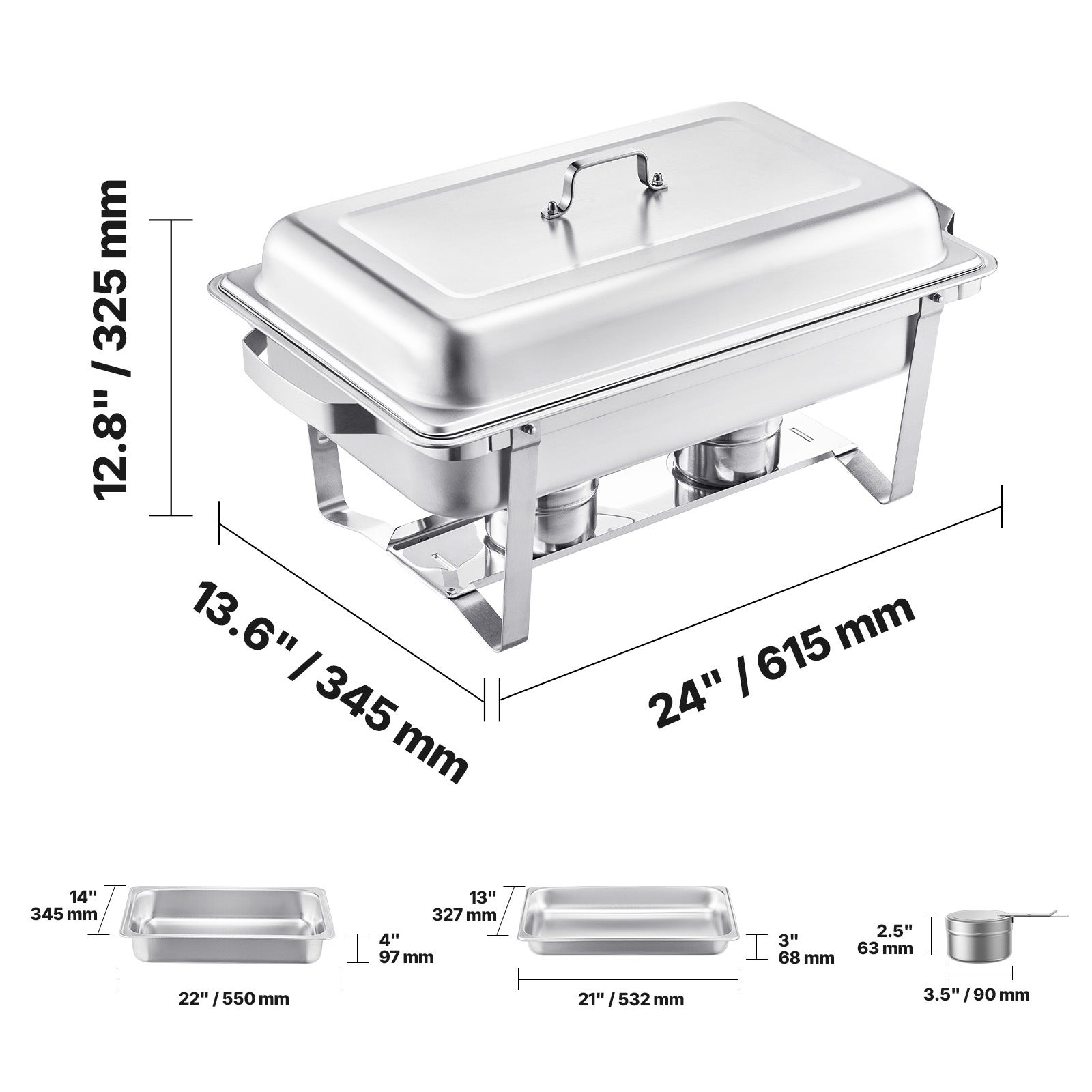 Ensemble buffet de réchauds SucceBuy 8 pintes,lot de 2,avec 2casseroles pleine grandeur,réchaud rectangulaire avec couvercle,bac à eau,support - 2