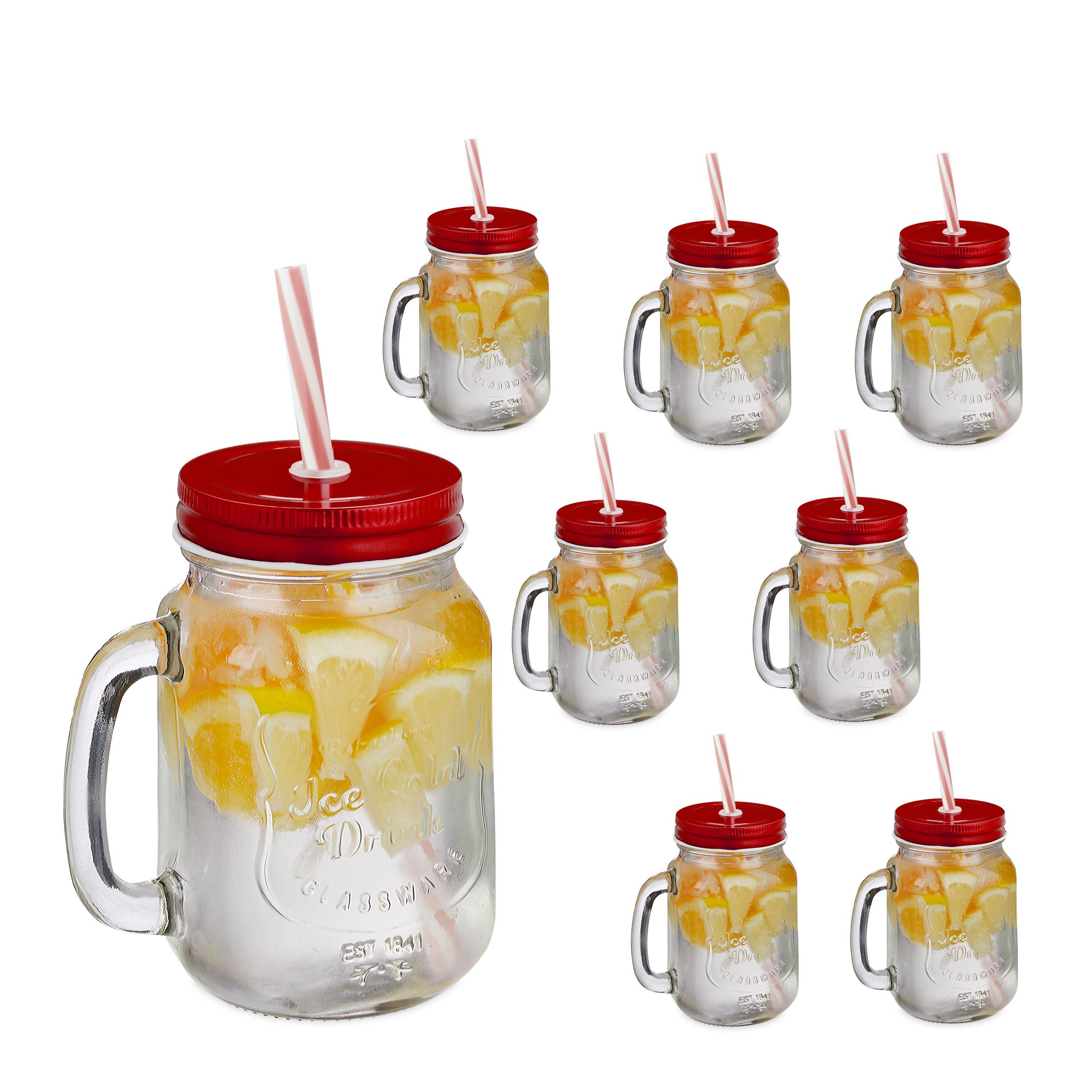 Coperchi Colorati Set 4 Tazze Con Cannuccia Relaxdays - 500 Ml, Coperchio Colorato, Per Party Tazze Coperchio Colorato