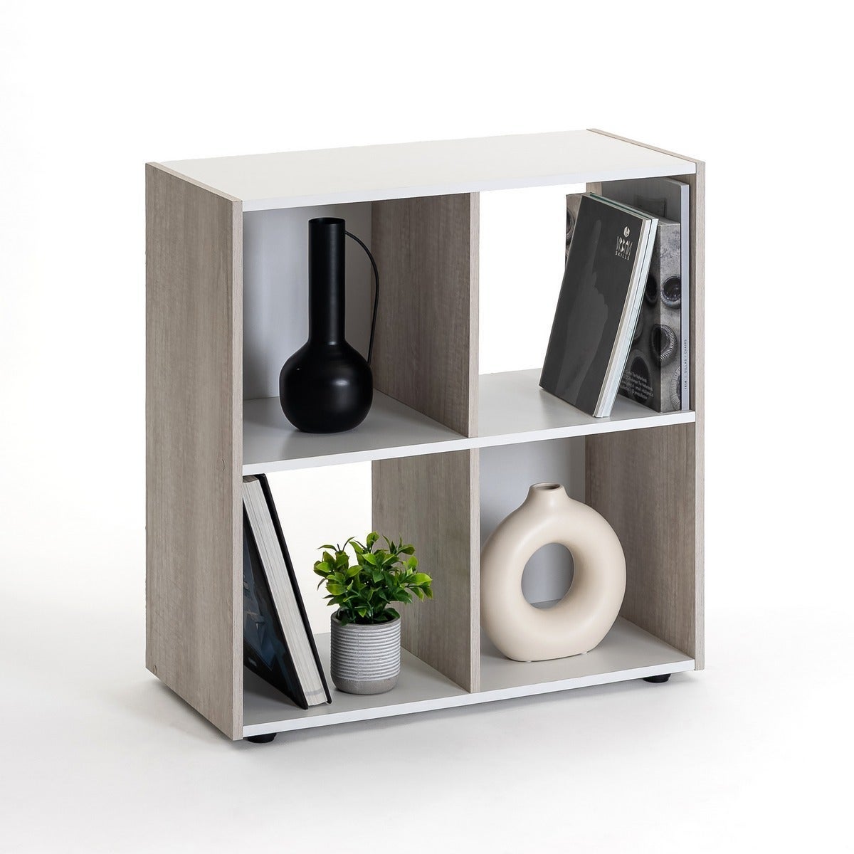 Estantería Cubo con 4 huecos de laminado blanco y roble claro de 62x60x30cm CasaSelección - 6