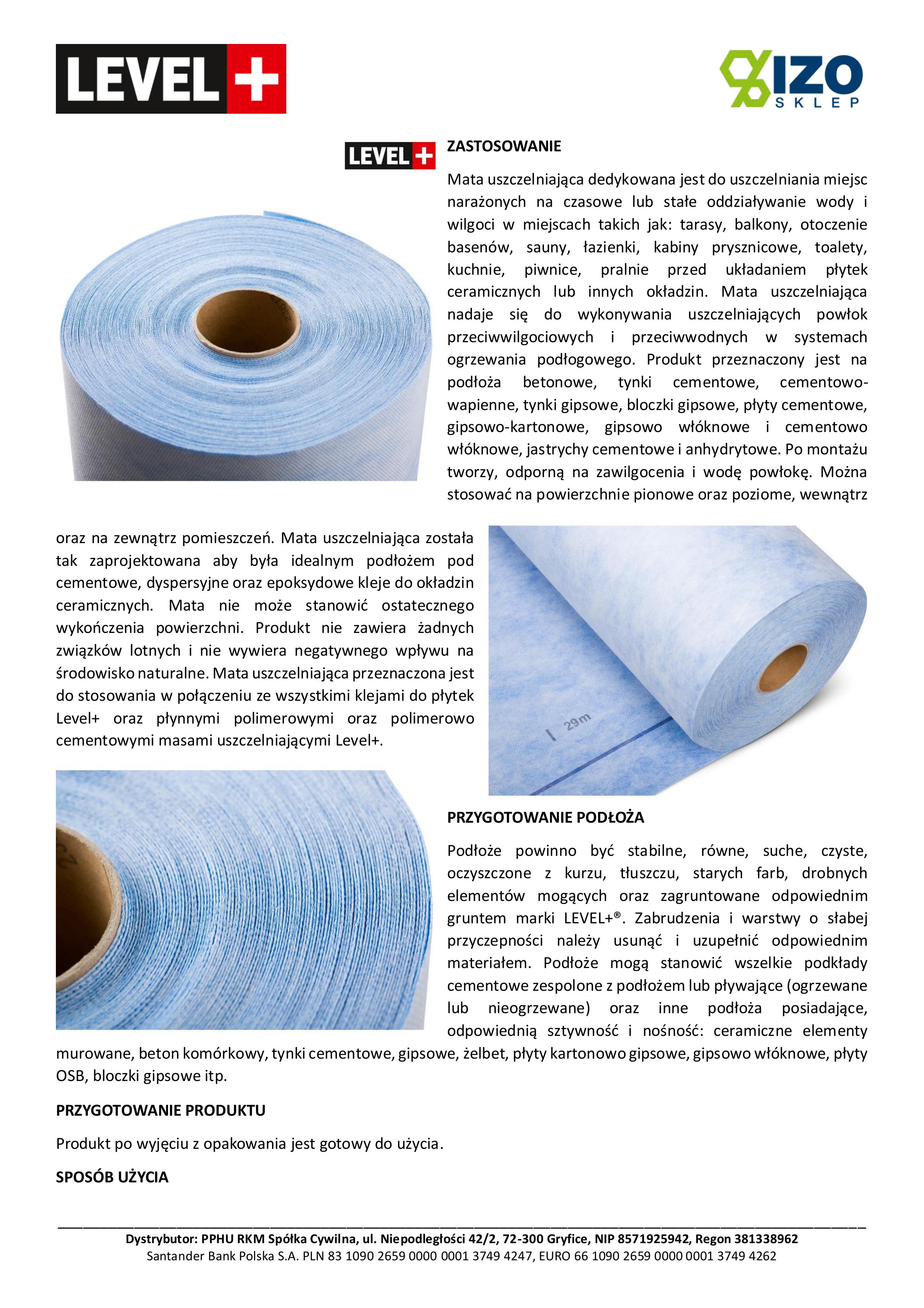 Membrane d'étanchéité sous carrelage Sanitaire Sol Etanche LEVEL+ PP1000 - 60m² - 7