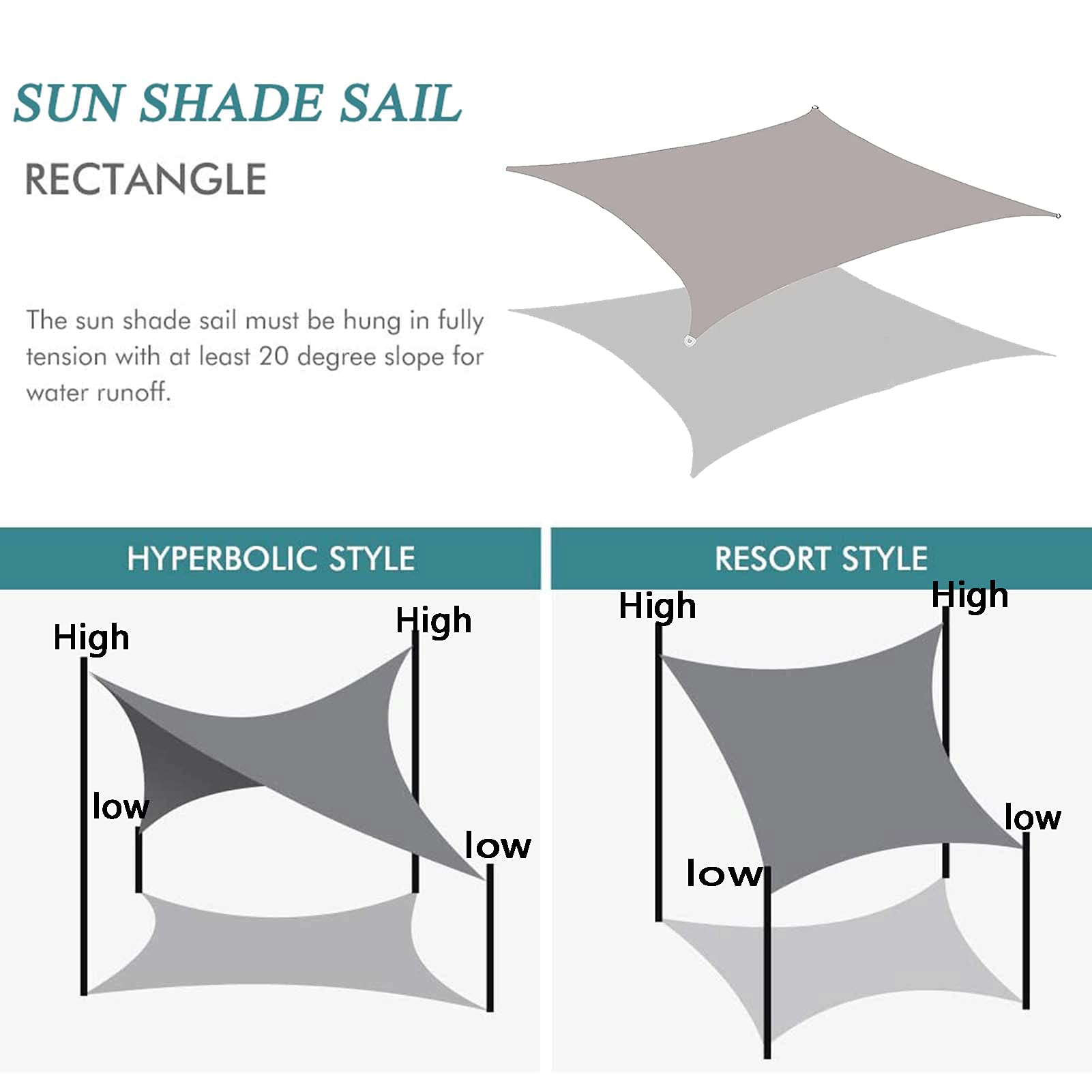 Voile de parasol à quatre coins, imperméable, tissu anti-UV, adapté à la cour, au jardin, à la terrasse, à l'extérieur, kaki - 6