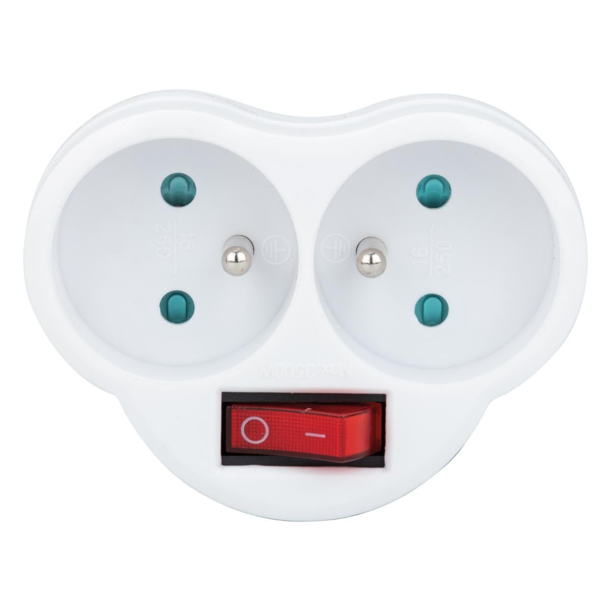 Multiprise biplite 16A + interrupteur façade - Blanc - Zenitech - 2