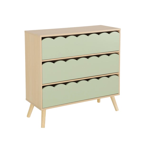 Commode enfant décor bois vert 3 tiroirs. pieds bois de pin - 80 x 30 x 79 cm - Azur