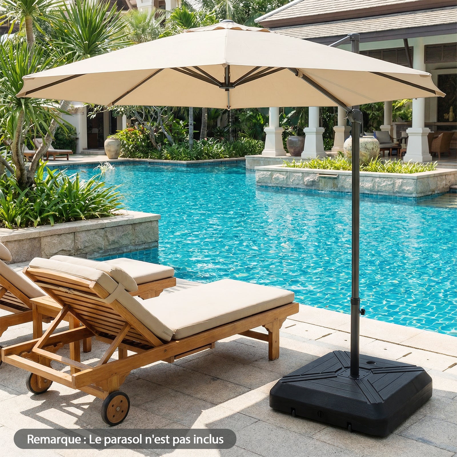 Base de Parasol Déportée Cantilever avec Roulettes, Support Poids pour Parasol avec Barre Transversale en Métal, HDPE, Noir - 4