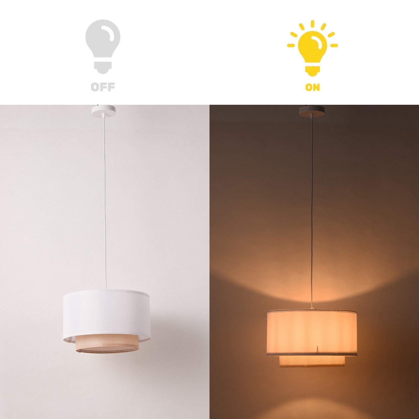 Lámpara Colgante Techo con Pantalla Textil Blanco y Ratan Ø 40 cm 