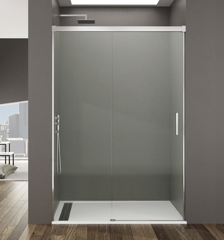 Paravan de duș frontal BASIC 1 panou fix + 1 ușă glisantă 125-130 cm (51-56) crom lucios sticlă transparent