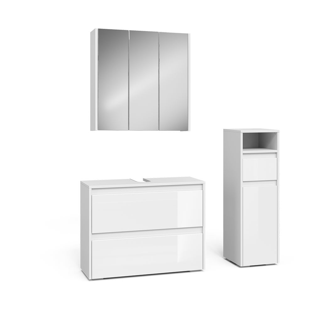 Vicco Zestaw mebli łazienkowych Majest, Biały/biały wysoki połysk, 3 części