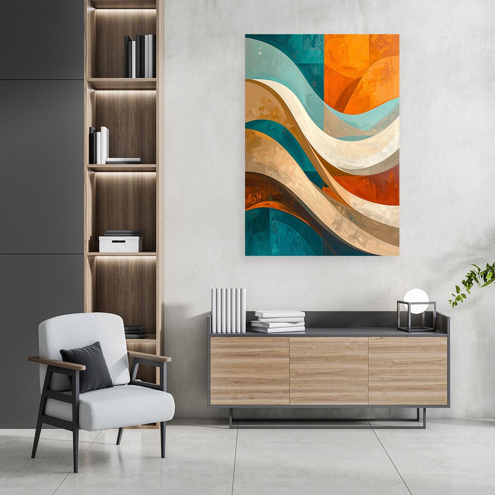 Obraz do salonu sypialni biura, Fale abstrakcja turkusowy i pomarańczowy 40x60 - 2