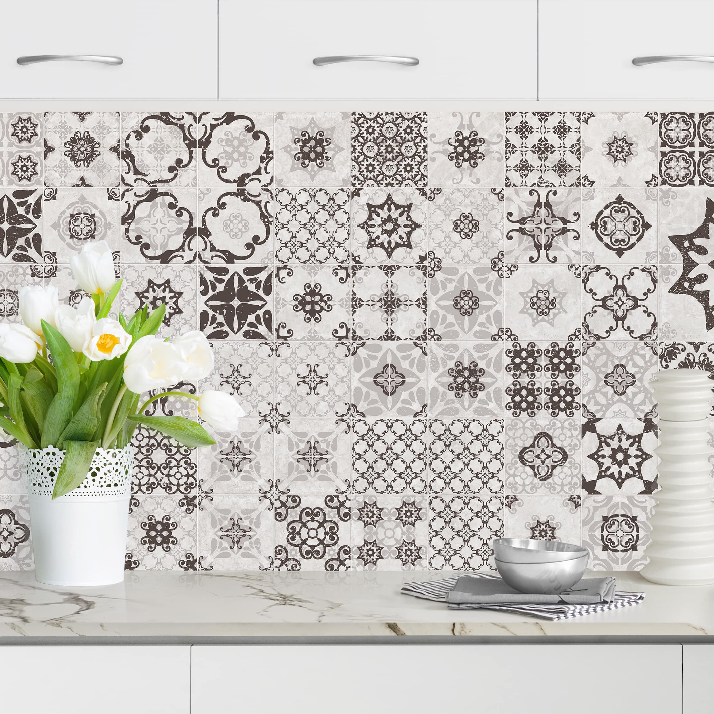Salpicadero cocina salpicadero cocina adhesivo en pared y azulejos impermeable a prueba de aceite n.1113 gris / plateado 50 x 50 cm
