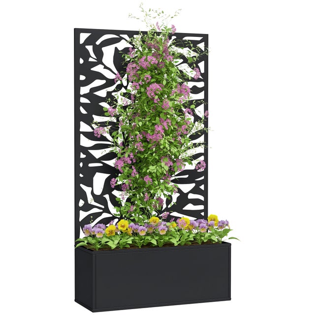 Jardinière avec treillis bac à fleurs rectangulaire grande taille panneau d'intimité métal 61 x 23 x 113 cm noir