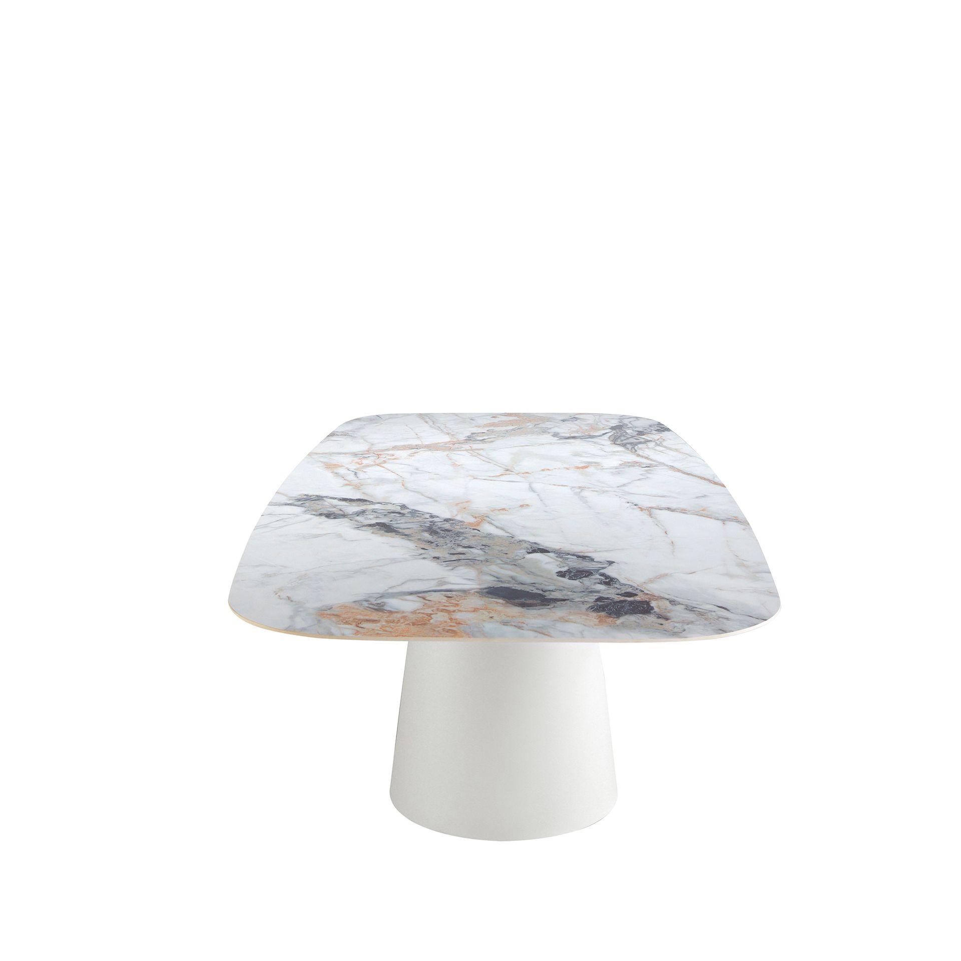 ANGEL CERDA Mesa comedor ovalada barril mármol porcelánico y acero blanco - 7