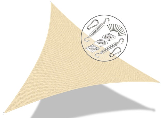 Voile d ombrage Triangle HDPE 5x5x5M ivoire avec 19 pcs kit de montage