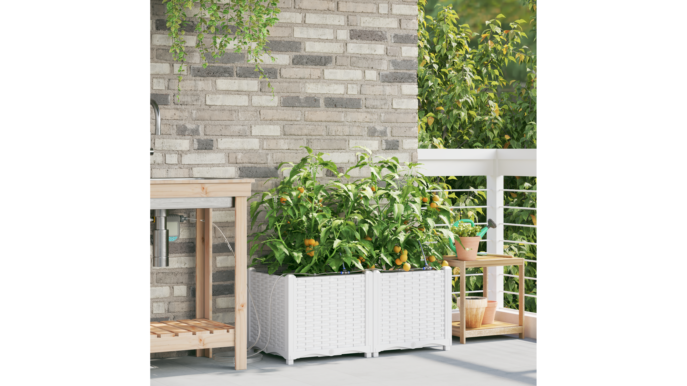 Jardinière，Pot de Fleurs avec système d'irrigation d'eau 2 pcs Blanc CFW14908 - 3