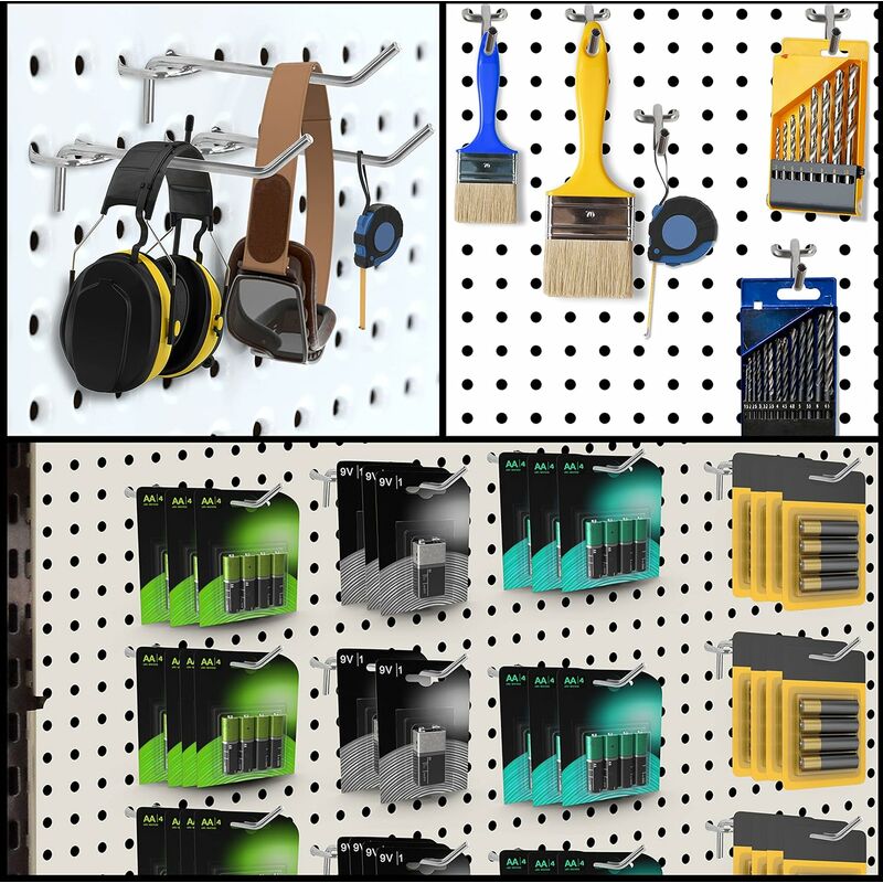 Ganci per pannello forato in acciaio (50 pezzi) - 10 cm - Gancio per pannello forato in metallo per organizzare gli attrezzi da ufficio - 5