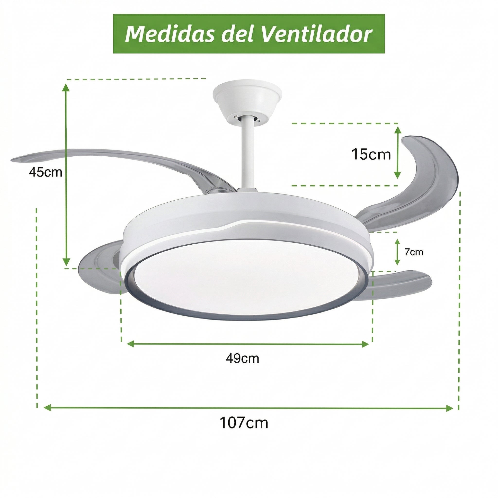 Ventilador de Techo retráctil con Luz LED y Control Remoto 42 Pulgadas 3 Colores de Luz Motor DC Silencioso - 6