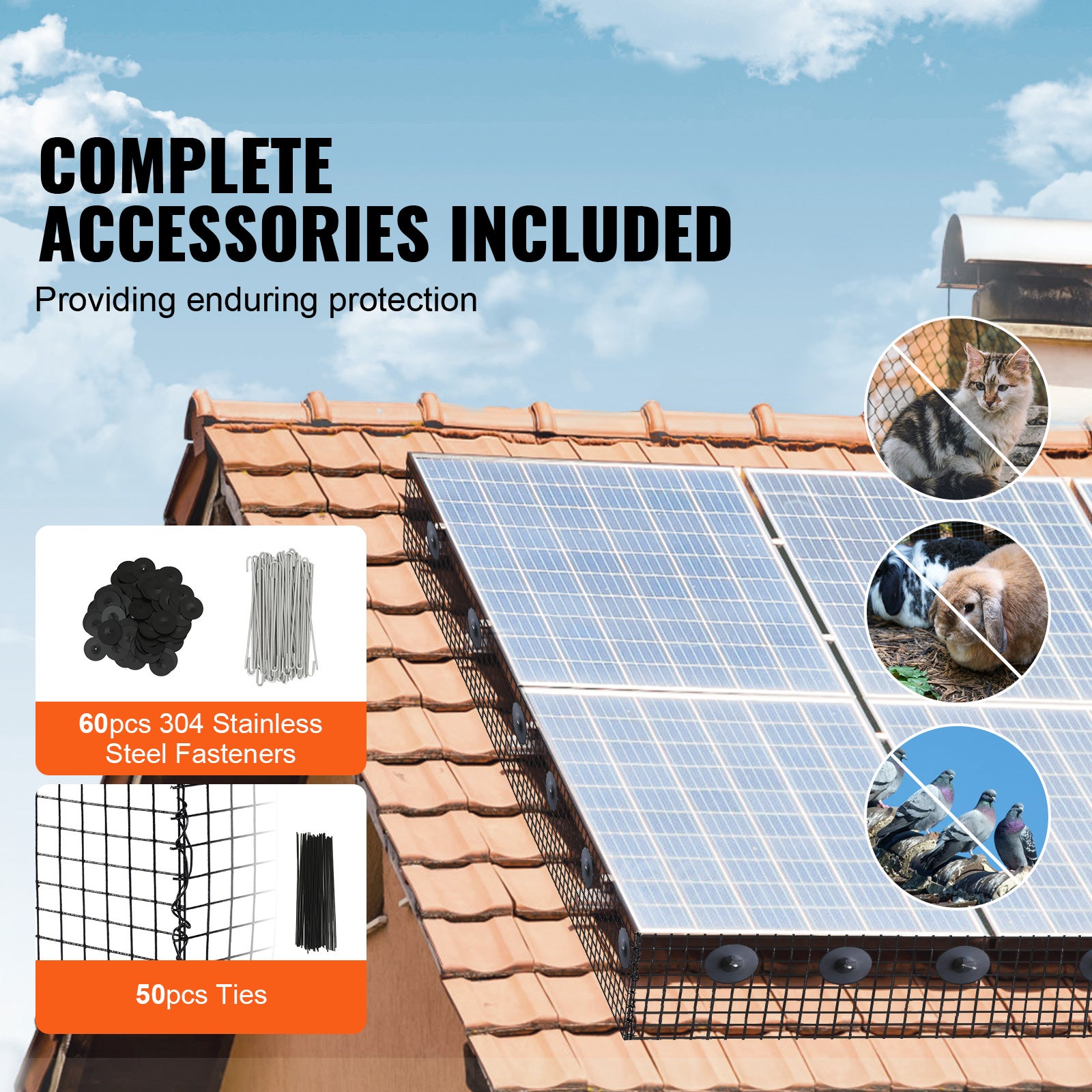 Rouleau Grille Protection Panneaux Solaires VEVOR 15,2cm x 30,5m Kit Treillis Anti-Oiseau 60Attaches Inox Revêtement PVC Antirouille Maille Métallique - 4