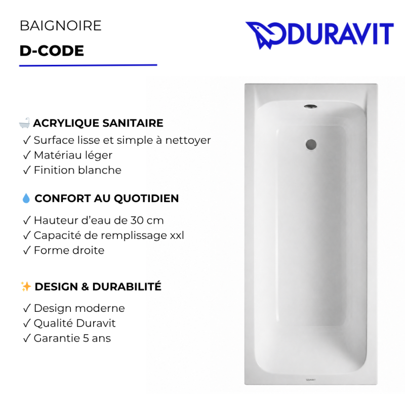 Bañera recta 150 X 75 DURAVIT D-Code - 3