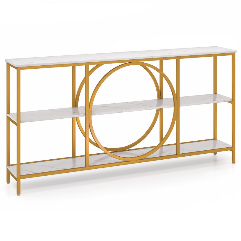Stolik konsolowy wąski, stół wejściowy o długości 180 cm, 3 poziomy, stolik do salonu, idealny do przedpokoju i salonu, 180 x 30 x 90 cm (biały)