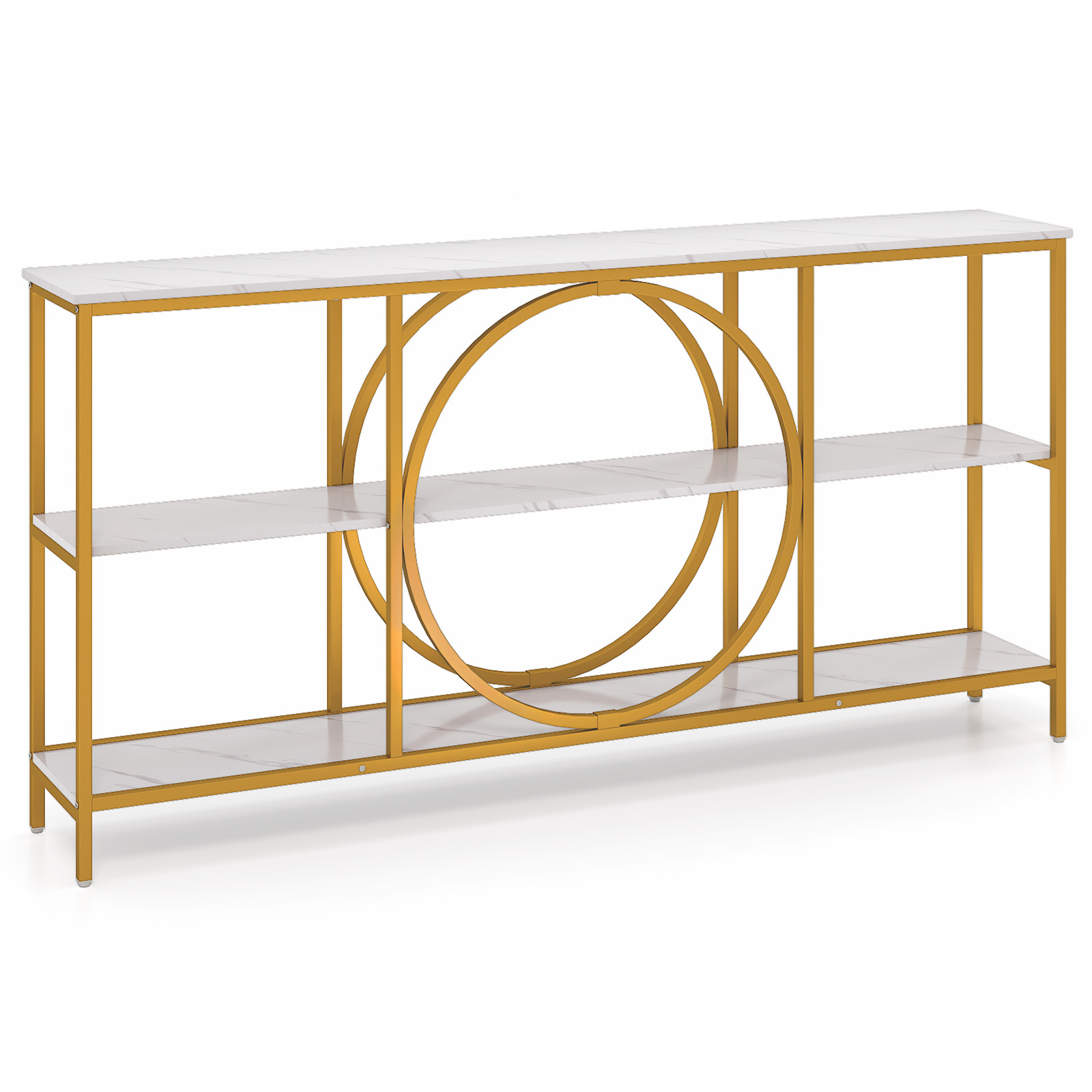 Stolik konsolowy wąski, stół wejściowy o długości 180 cm, 3 poziomy, stolik do salonu, idealny do przedpokoju i salonu, 180 x 30 x 90 cm (biały)