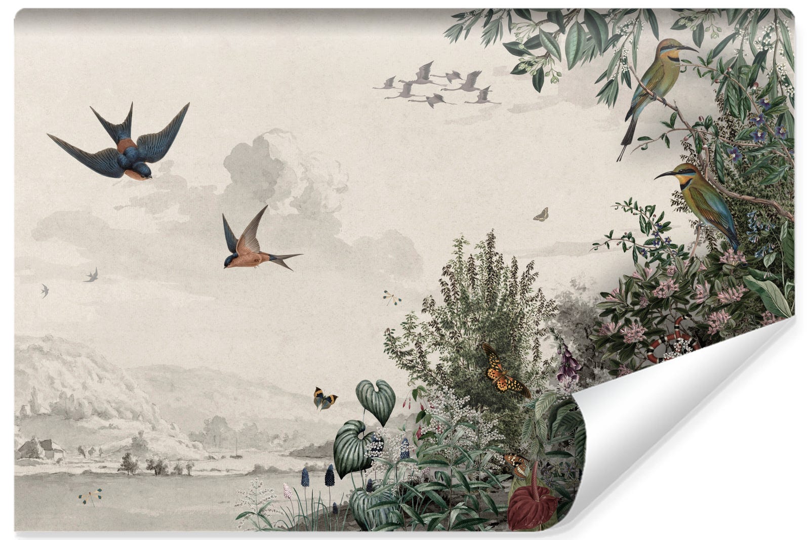 Papier Peint Intissé Photo OISEAUX Plantes Paysage 3D Pour Chambre ...