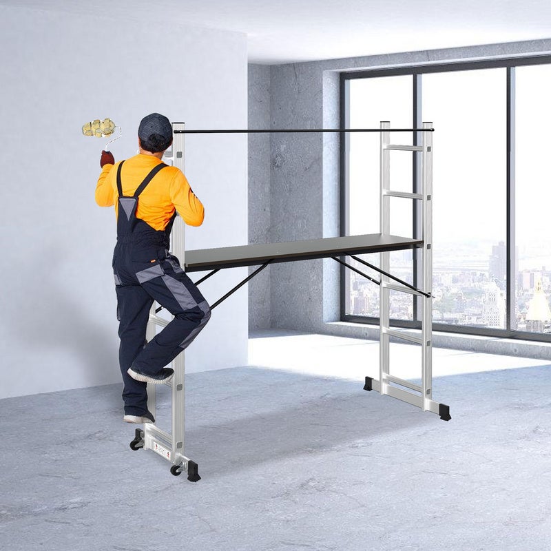 Echafaudage pliant ,Hauteur de travail maximale de 2.76m, argent - 8